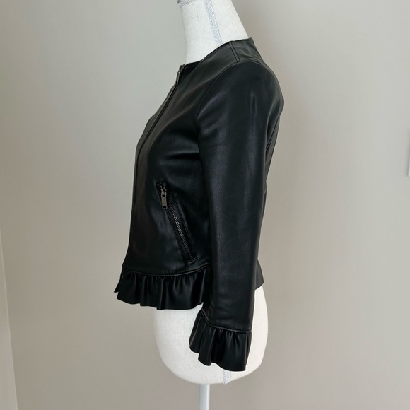 Zara Peplum Ruffled Faux Leather Cropped Zip Up Frill Jacket XS - Picture 5 of 15